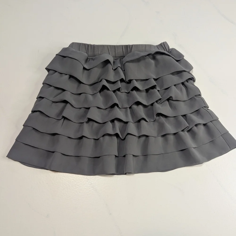 Vintage Gymboree Girls Grey 8-Layer Ruffle Skirt with Elastic Waistband, Size 4